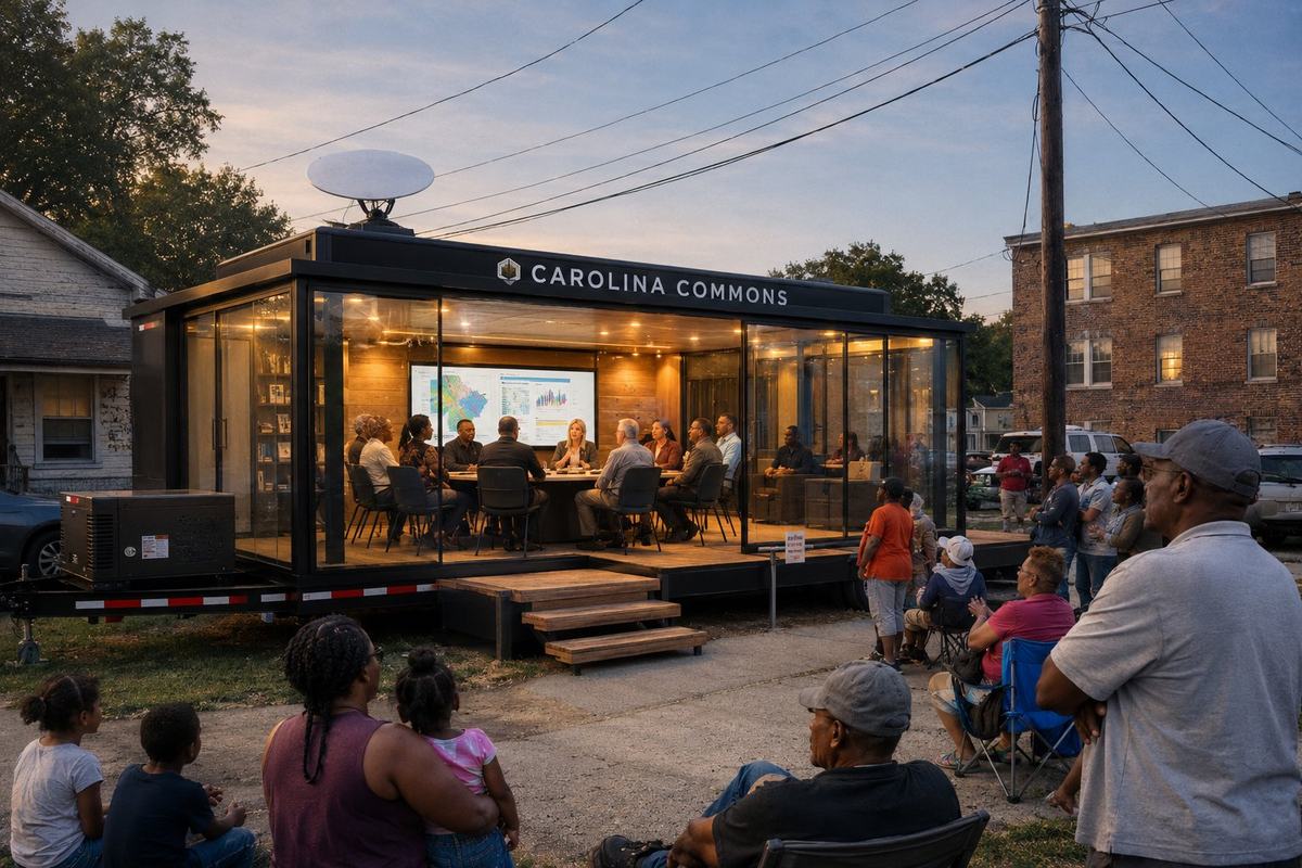 The Commons Table — mobile glass-walled conference room